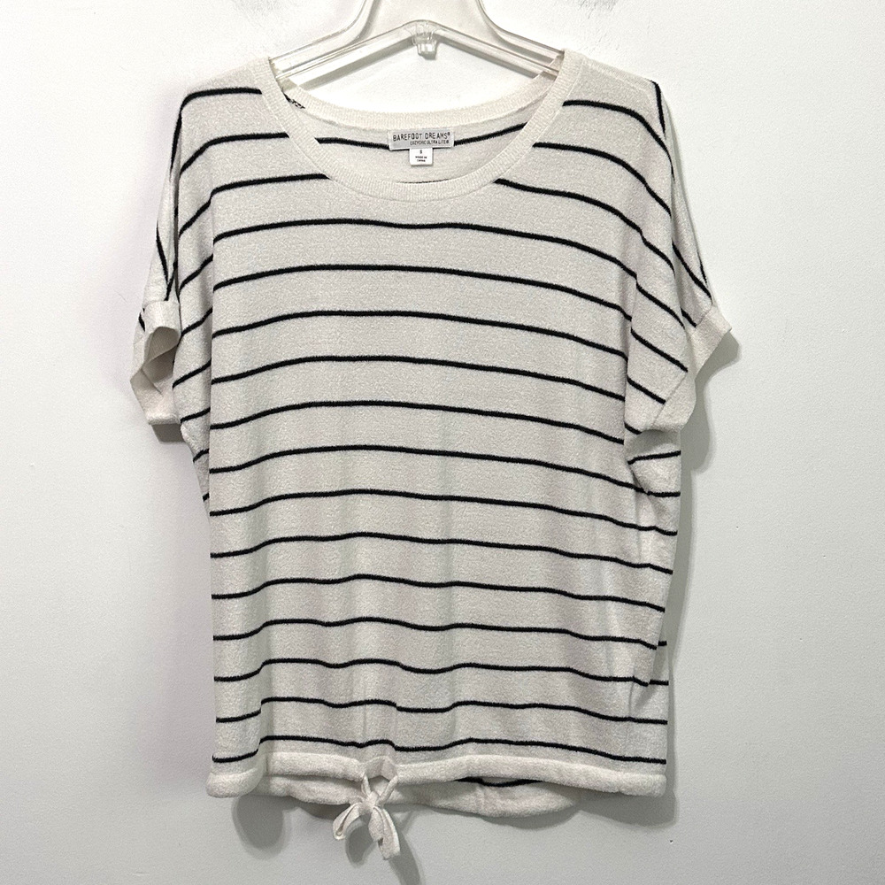 Barefoot Dreams Cozychic Ultra Lite Striped Sweater S Short Sleeve Tie Waist Top